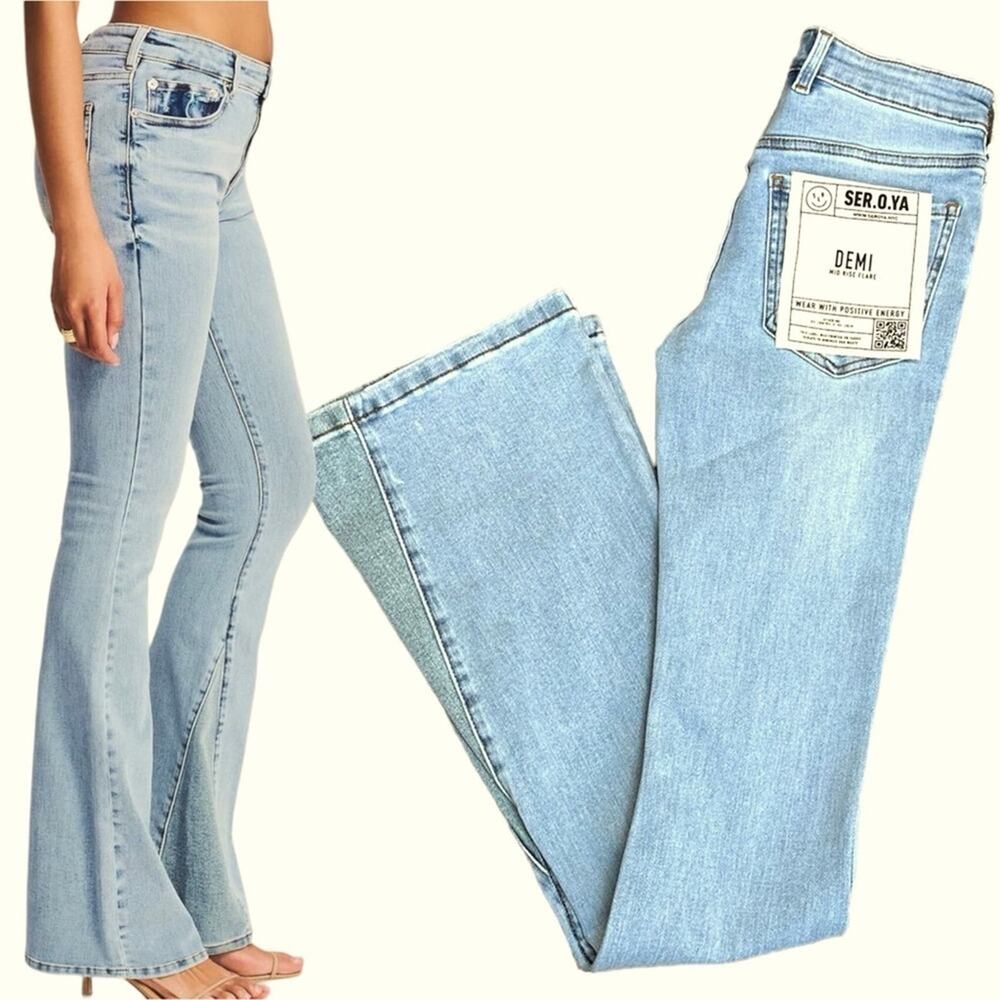 NWT SER.O.YA Demi MID RISE FLARE Light Blue Stretch Soft Denim Size 25